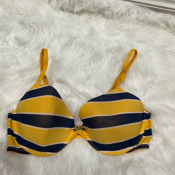 Rare Vintage PINK Victoria's Secret Yellow and Blue Striped Bra - Picture 1 of 11